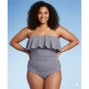 womens bandeau flounce front ruched high coverage one piece swim suit size 20